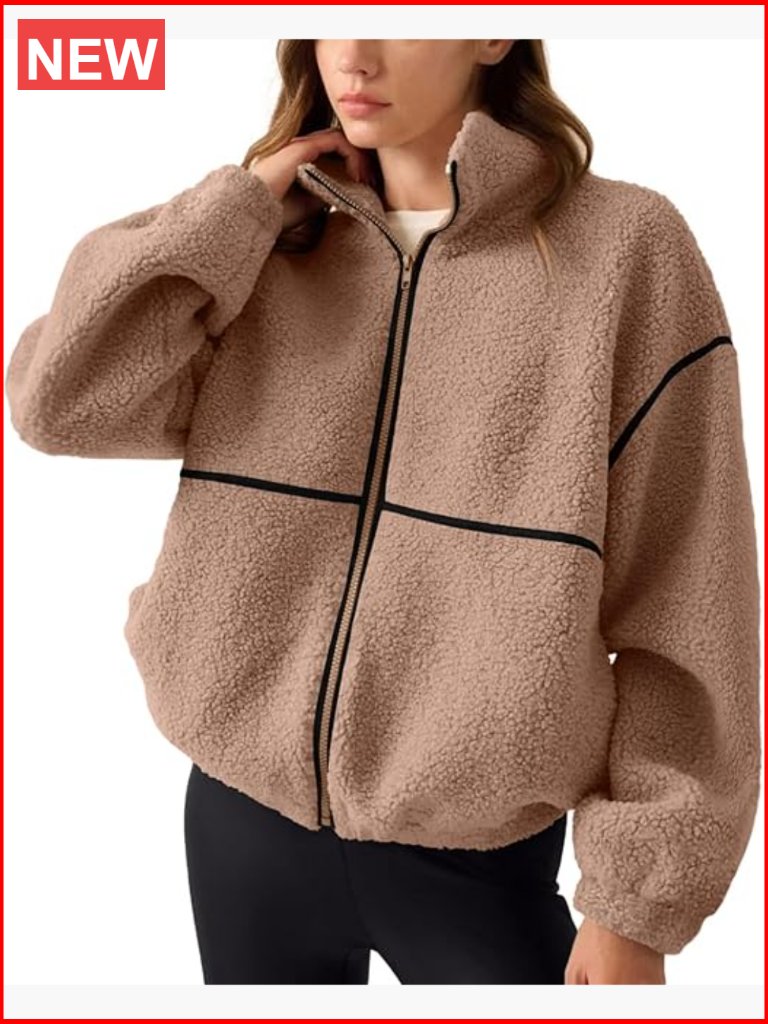 Women's Fuzzy Sherpa Fleece Jacket Zip Up Oversized Sweatshirt Winter Warm Coat